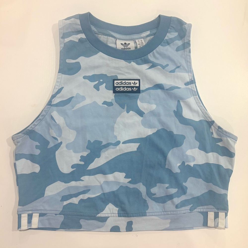 Adidas Blue Camo Racerback Cropped Tank Top
